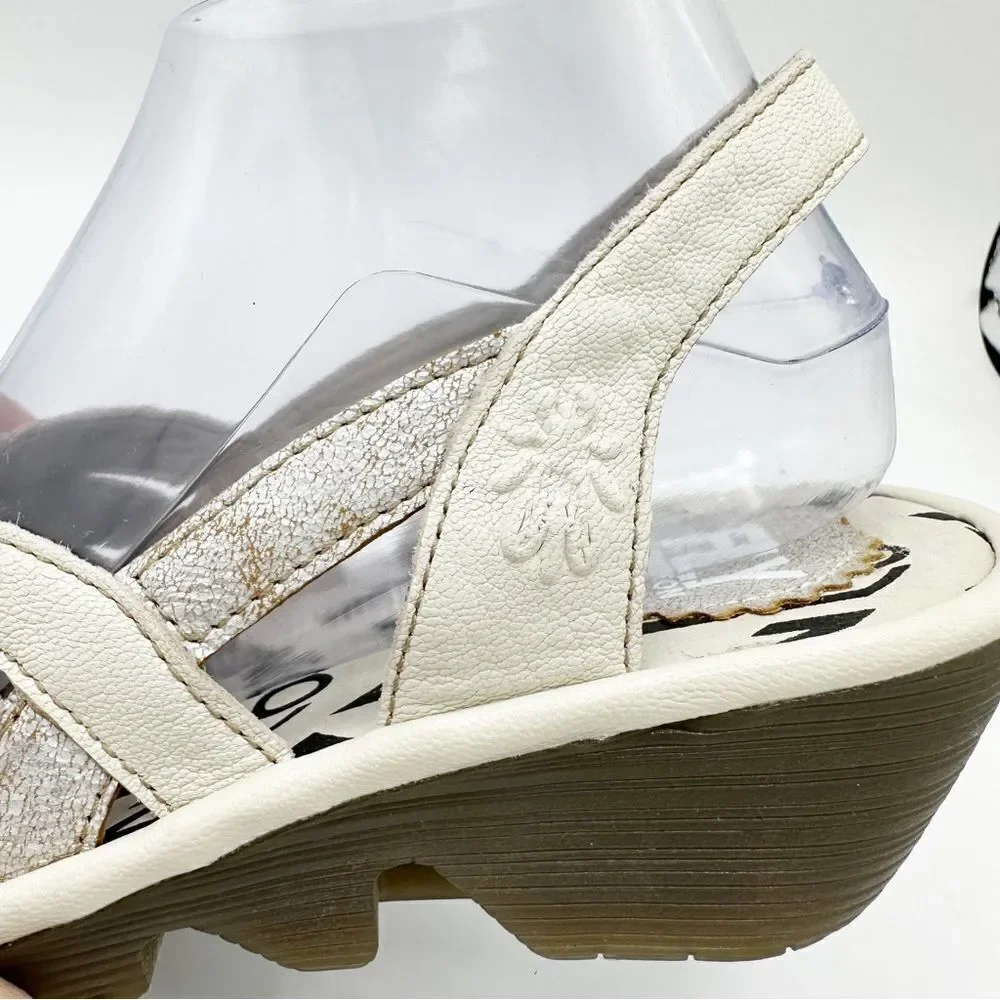 FLY London  Pearl/Off-White Cool/Mousse 39 (US Women's 8.5) Wedge Comfort Sandal